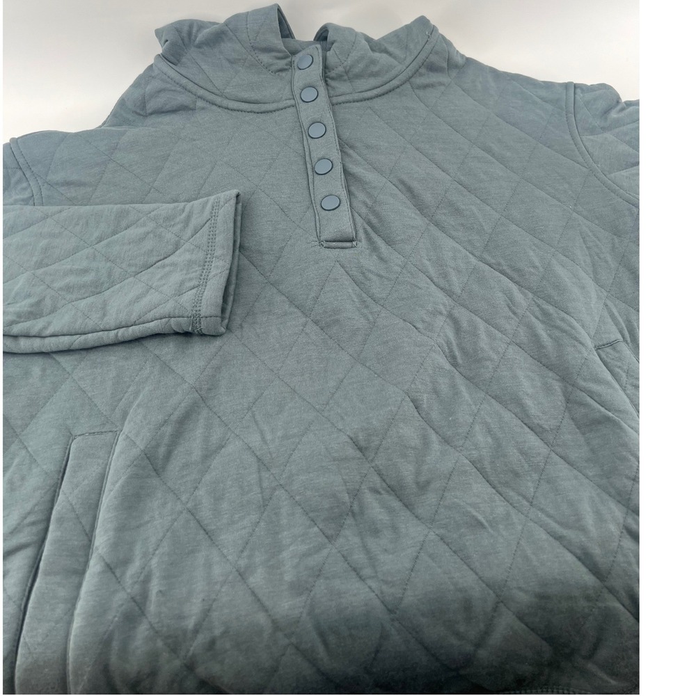 Lands End Womens Large Quilted Snap Neck Hoodie Blue Gray Diamond Pullover